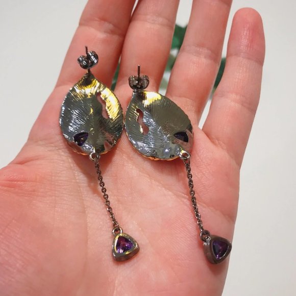 Italian Jewelry Black Gold Leave Earrings - Picture 13 of 14